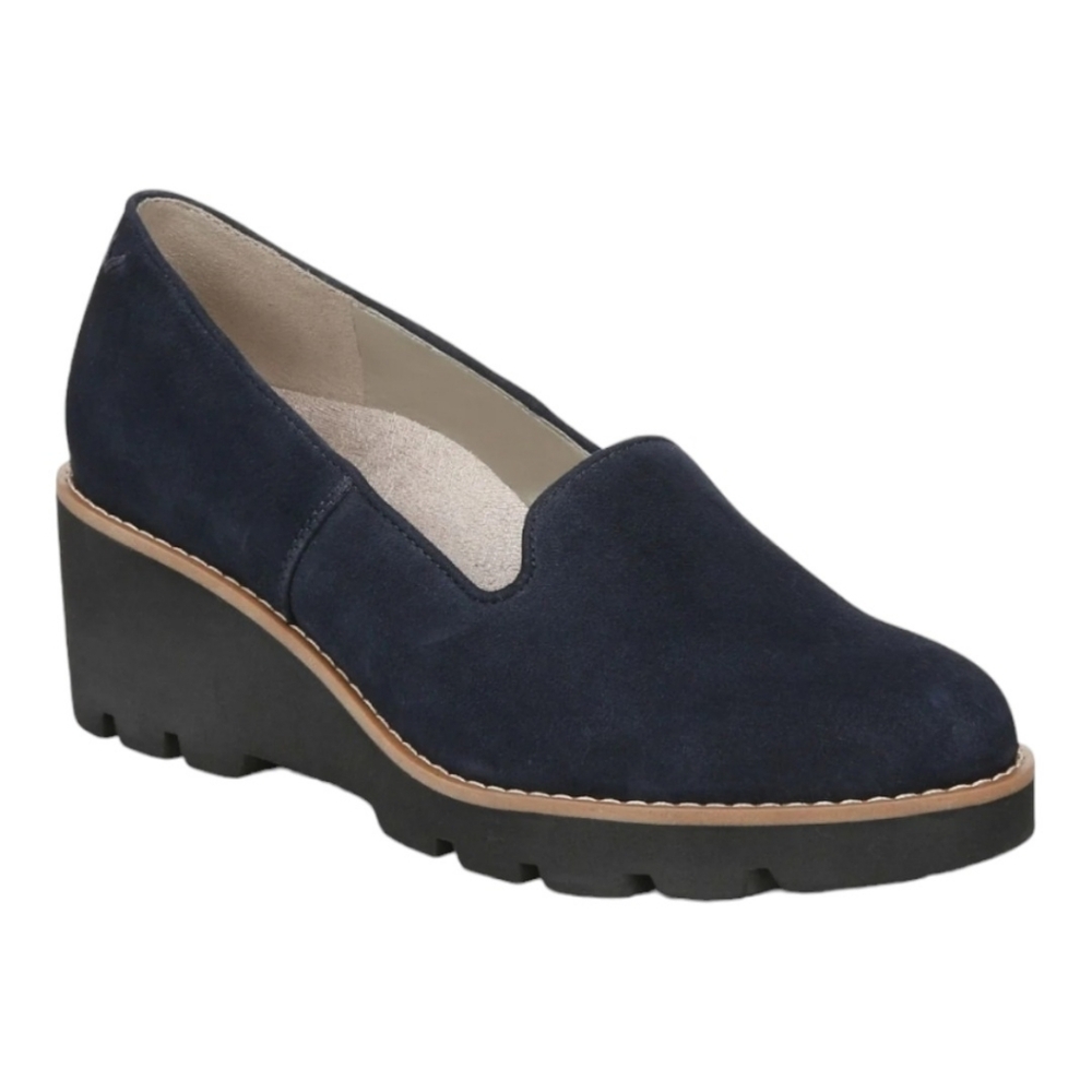 Vionic Navy Suede Wedge Loafer with Lug Sole